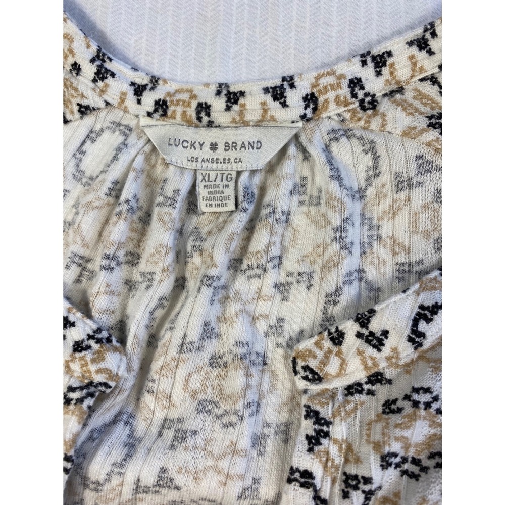 Lucky Brand XL Boho Tribal Print Knit Top Tassel Tie Neck Festival Bohemian - Picture 4 of 10